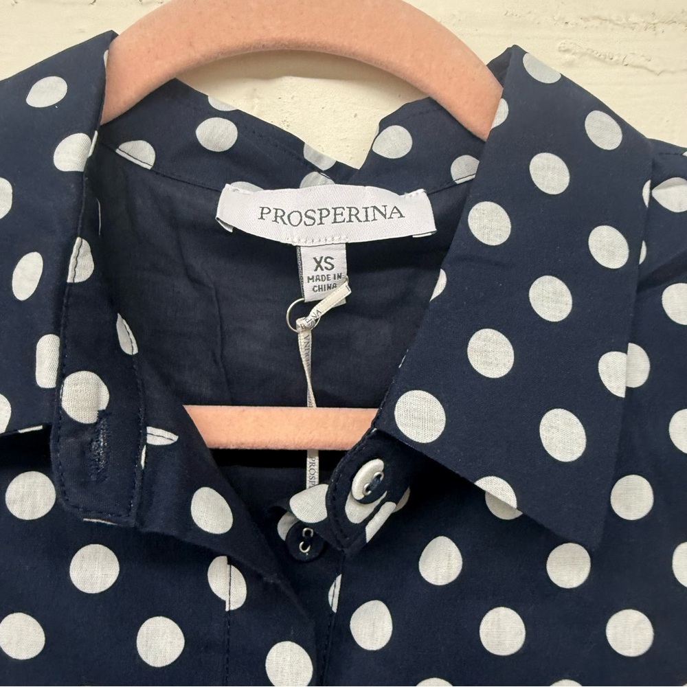 NWT Prosperina Piper Polka Dot Navy Cotton Mini Dress XS - Picture 4 of 4